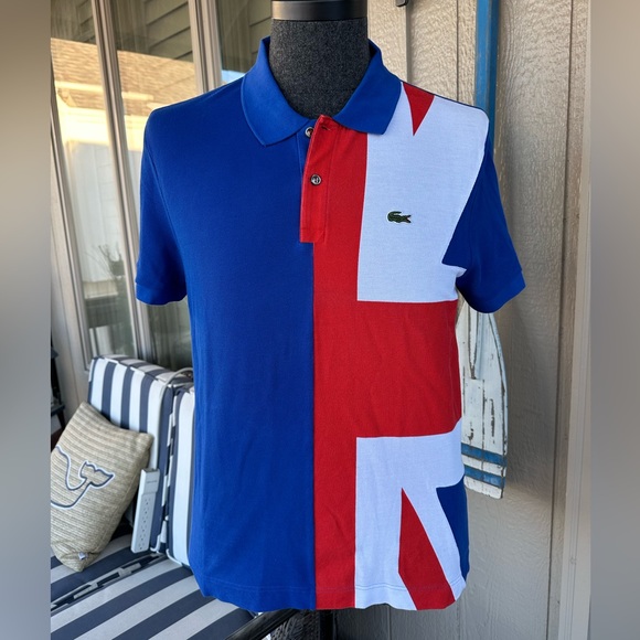 LACOSTE 🐊 Men’s All Cotton ‘Union Jack’ Pique Knit Shirt - Size EU6/US Large - Picture 6 of 12